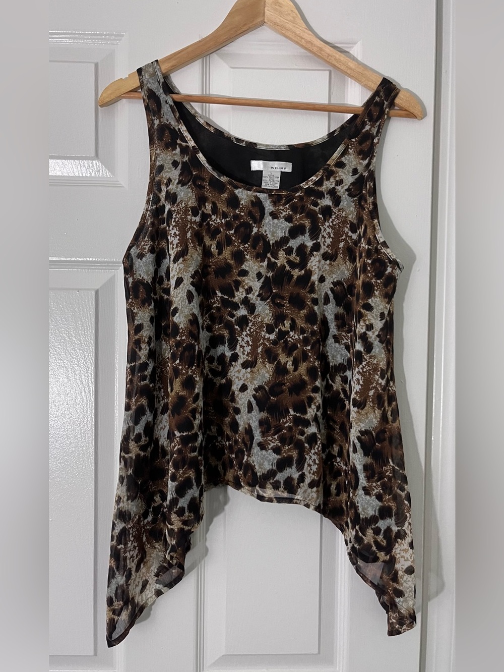 WD.NY Women’s Brown Leopard Print Asymmetrical Tank Top